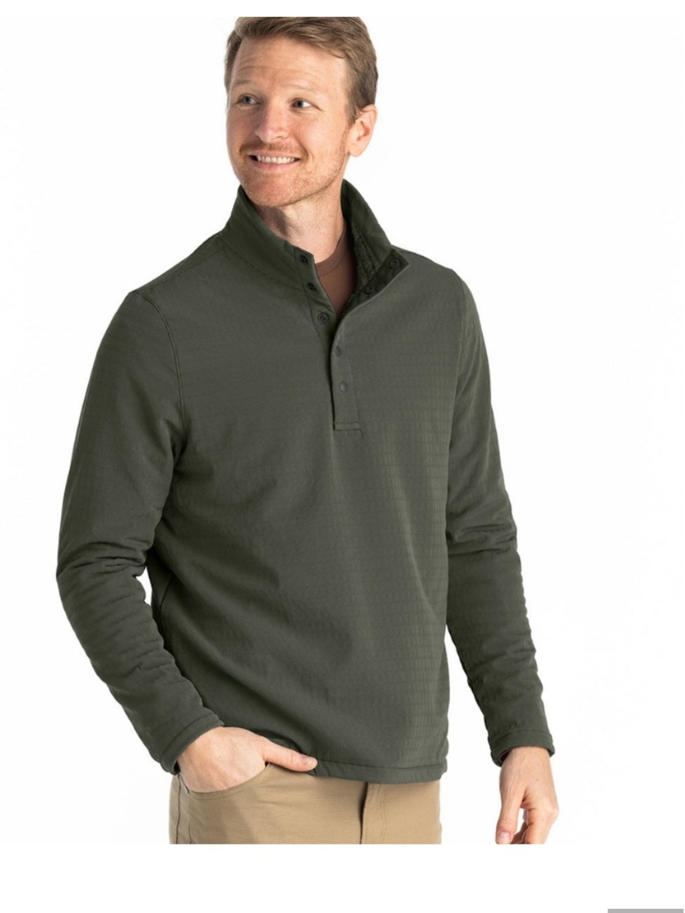 Free Fly Gridback Fleece Snap Pullover in Dark Olive Green size Medium NEW NWT